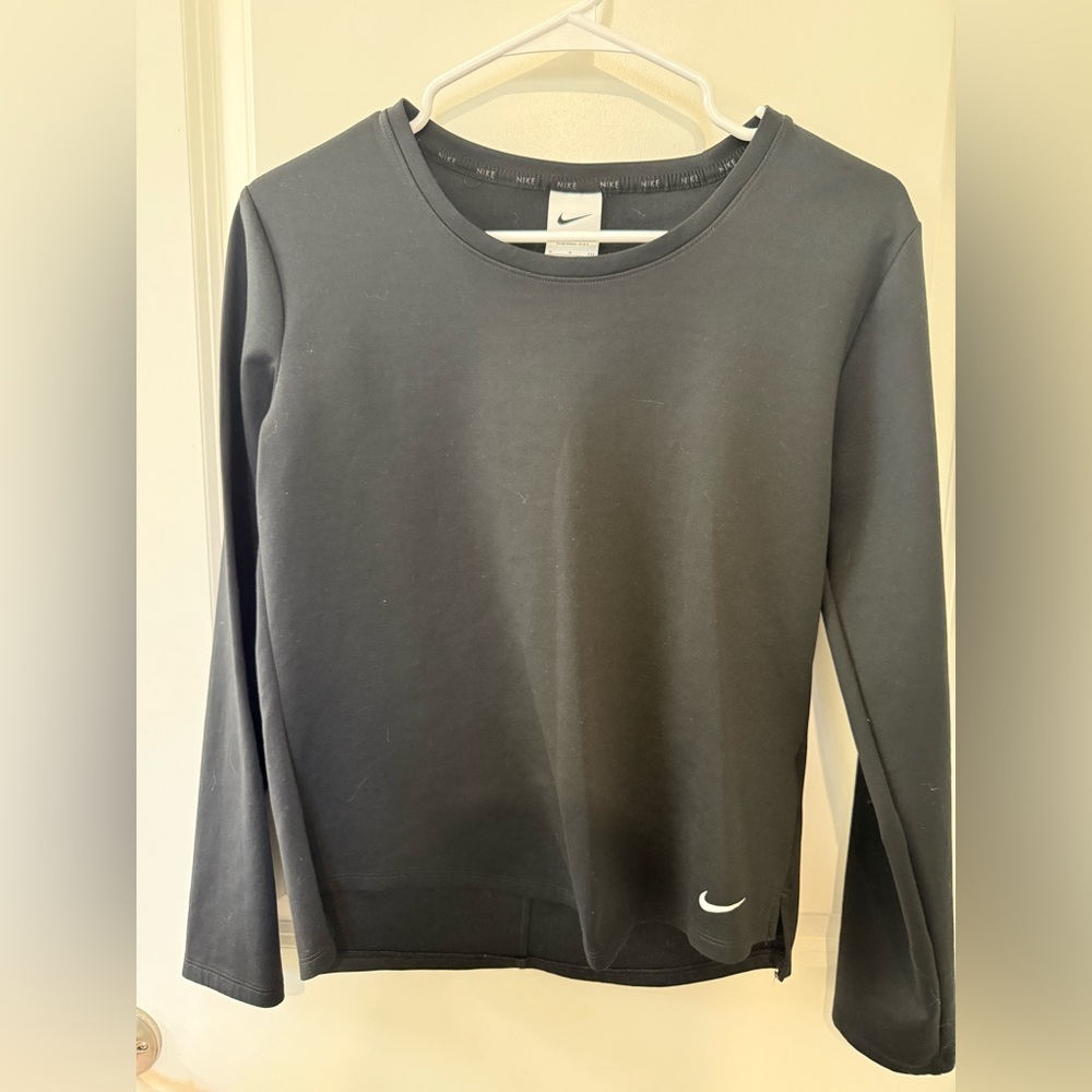 Nike Women's Black Crewneck Long Sleeve Top with Swoosh